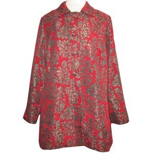 Chicos Red Metallic Tapestry Brocade Topper Coat Womens M 1 Regal Whimsygoth